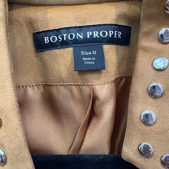 0 XS Studded Brown Boston Proper Faux Suede Blazer - Picture 2 of 5